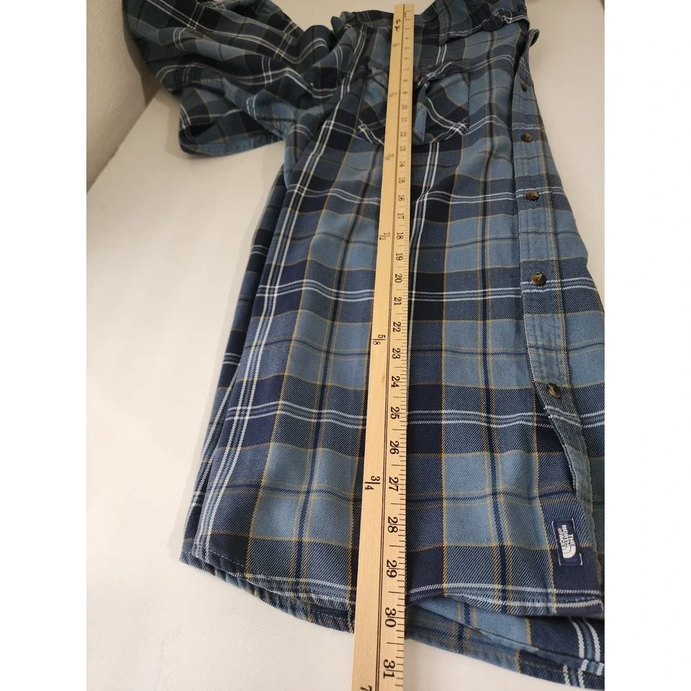 The North Face Flannel Shirt Mens XL‎ Blue Plaid Button Up Cotton Long